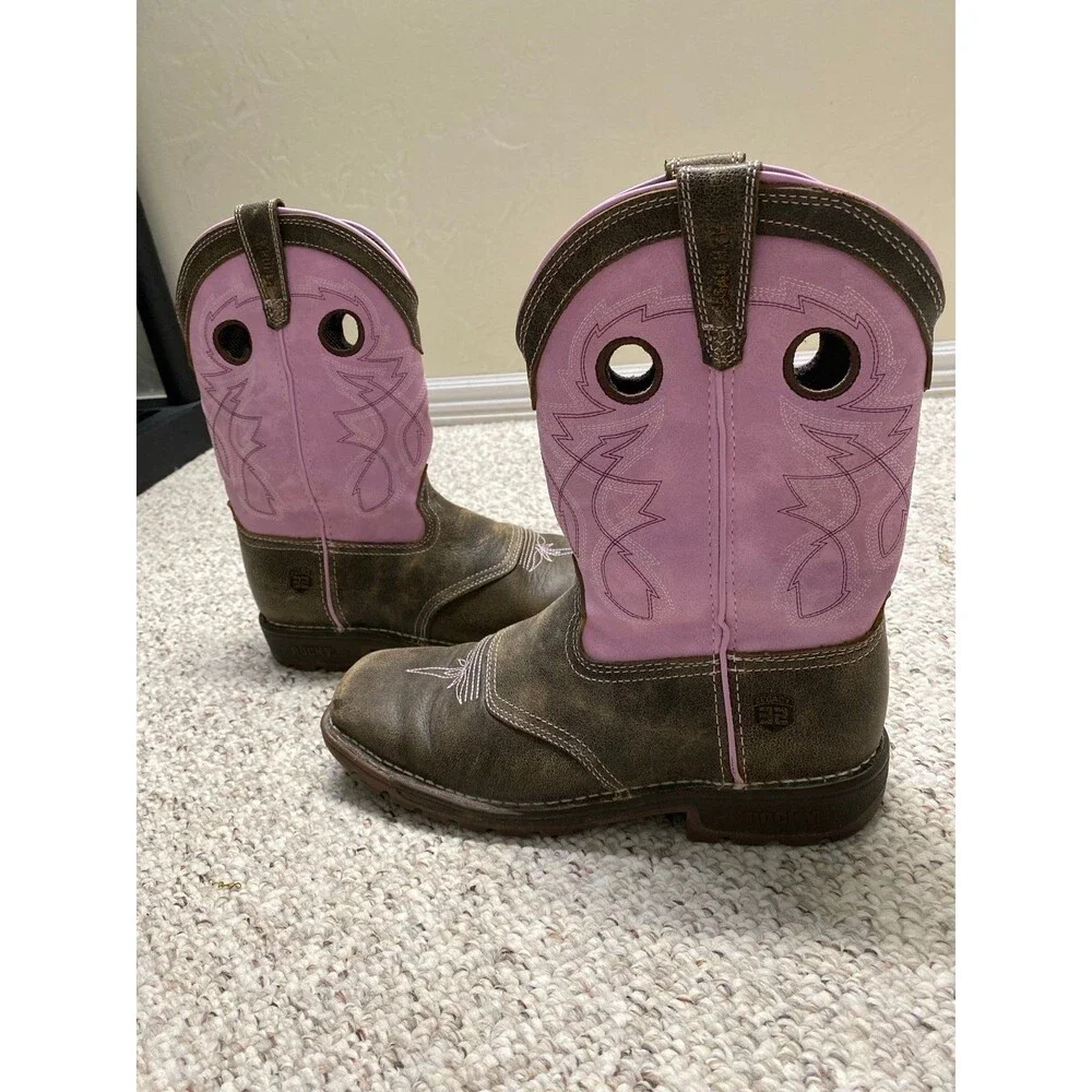 Rocky Big Girls Legacy 32 Waterproof Western Boot-Broad Square Toe Brown/Pink